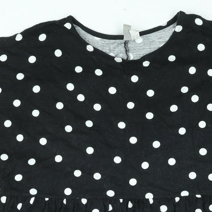 ASOS Womens Black Polka Dot Cotton Shift Size 14 Round Neck Pullover - Smocked
