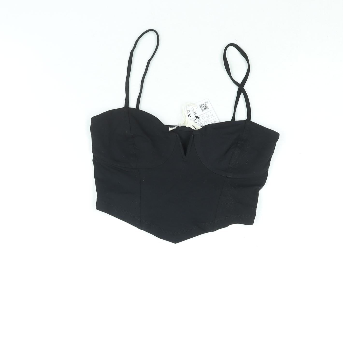Womens UK Size XS Stradivarius Black Cropped Blouse