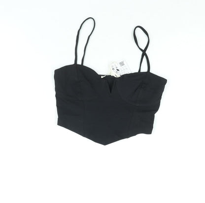Womens UK Size XS Stradivarius Black Cropped Blouse