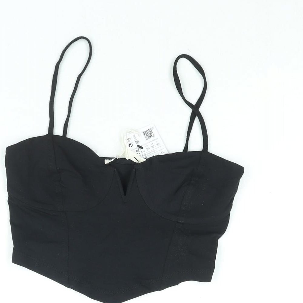 Womens UK Size XS Stradivarius Black Cropped Blouse