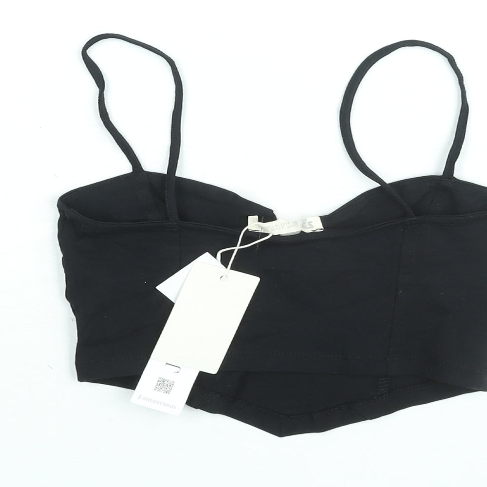 Womens UK Size XS Stradivarius Black Cropped Blouse