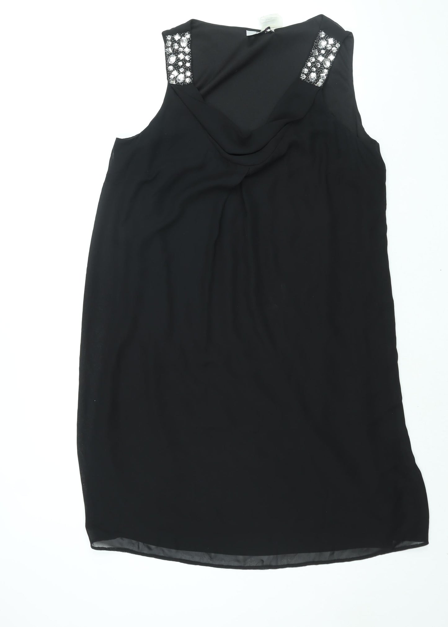 BHS Womens Black Polyester Shift Size 18 Cowl Neck Pullover - Rhinestone Strap