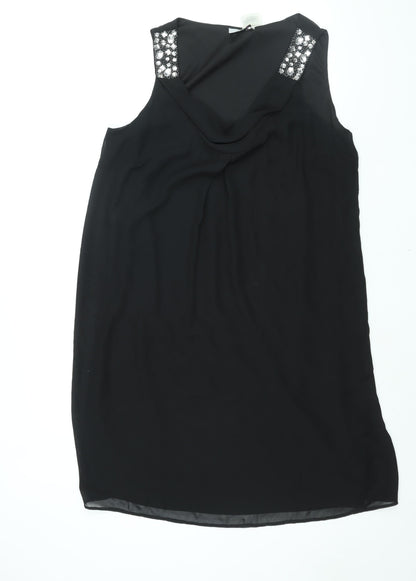 BHS Womens Black Polyester Shift Size 18 Cowl Neck Pullover - Rhinestone Strap