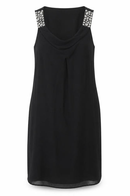 BHS Womens Black Polyester Shift Size 18 Cowl Neck Pullover - Rhinestone Strap