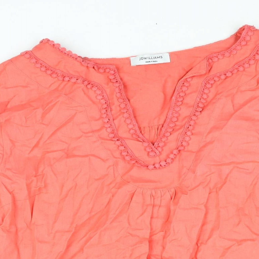 JD Williams Womens Pink Cotton Mini Size 16 V-Neck Pullover