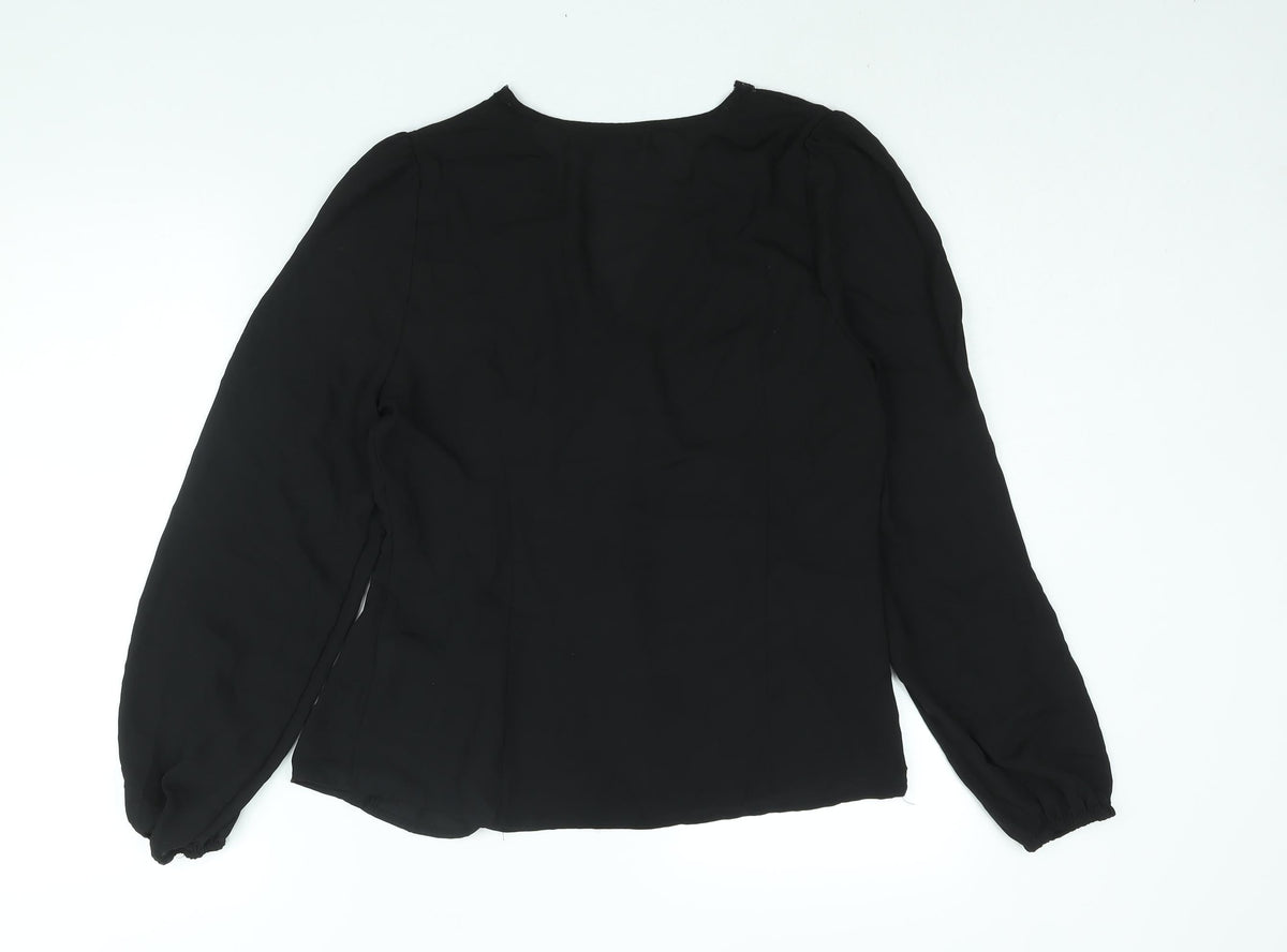 Rihoas Womens Black Polyester Basic Blouse Size L V-Neck - Lace Trim