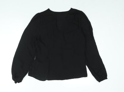 Rihoas Womens Black Polyester Basic Blouse Size L V-Neck - Lace Trim