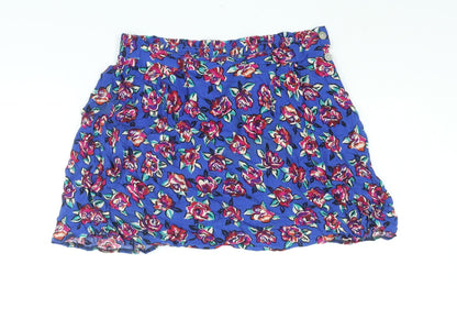 Worthington Womens Blue Floral Viscose Mini Skirt Size L Button