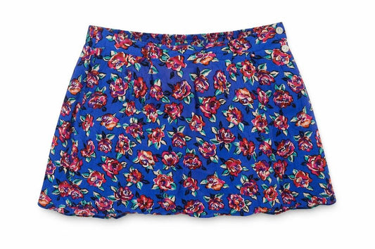 Worthington Womens Blue Floral Viscose Mini Skirt Size L Button