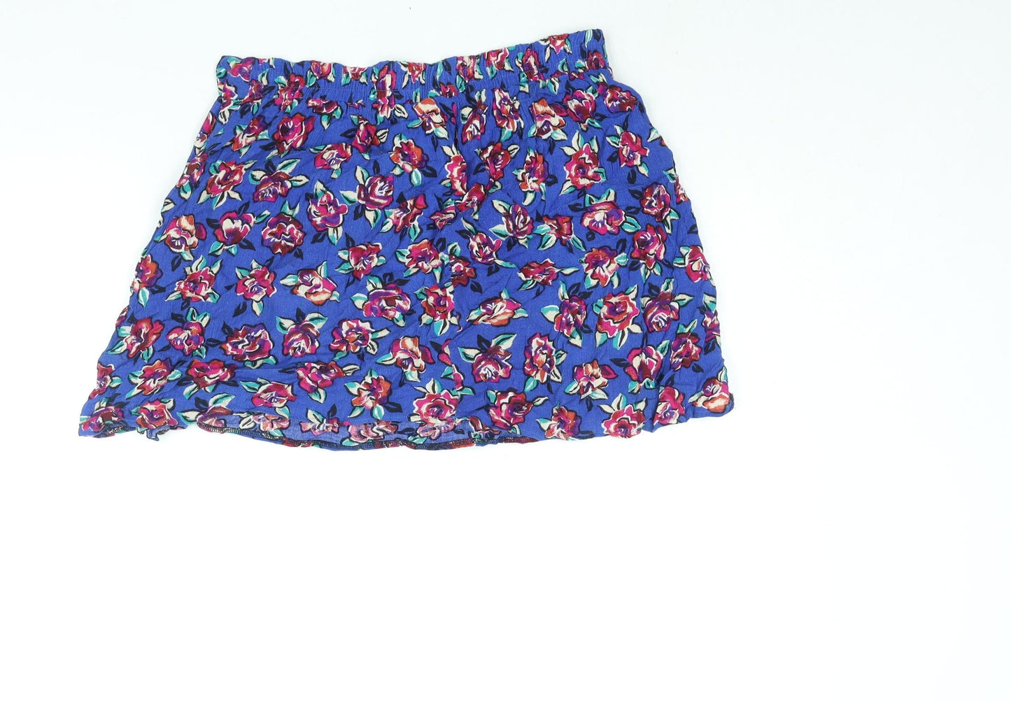 Worthington Womens Blue Floral Viscose Mini Skirt Size L Button