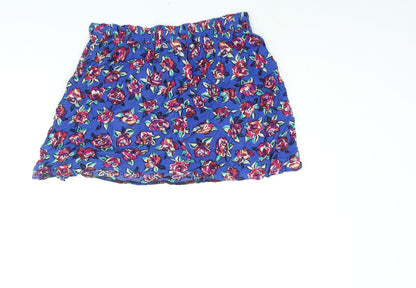 Worthington Womens Blue Floral Viscose Mini Skirt Size L Button