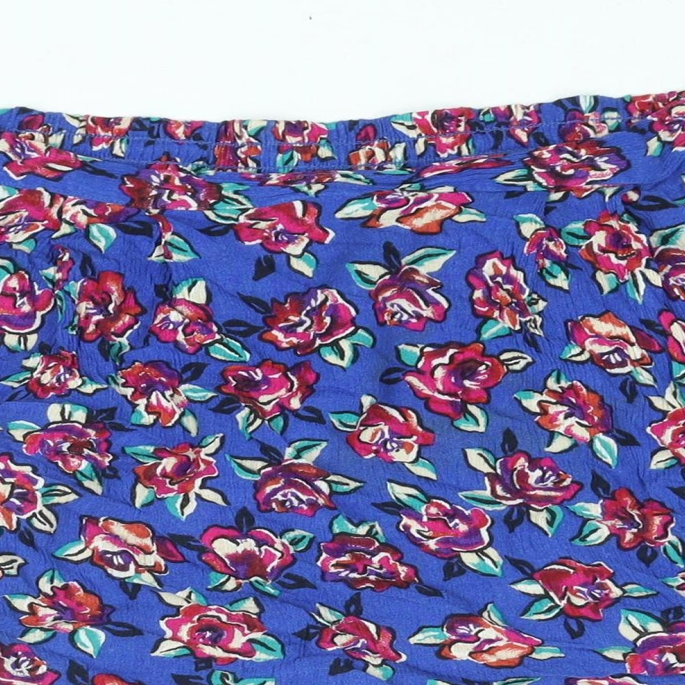 Worthington Womens Blue Floral Viscose Mini Skirt Size L Button