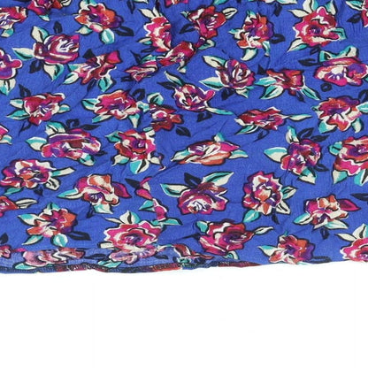 Worthington Womens Blue Floral Viscose Mini Skirt Size L Button