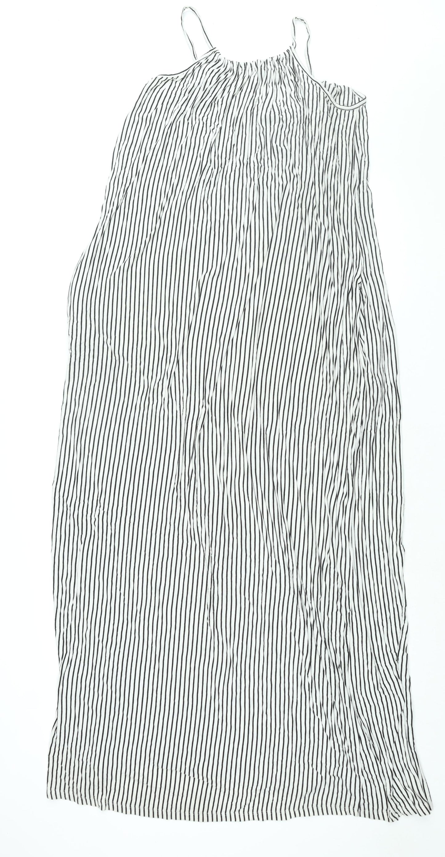 Zara Womens White Striped Viscose Maxi Size M Scoop Neck Pullover