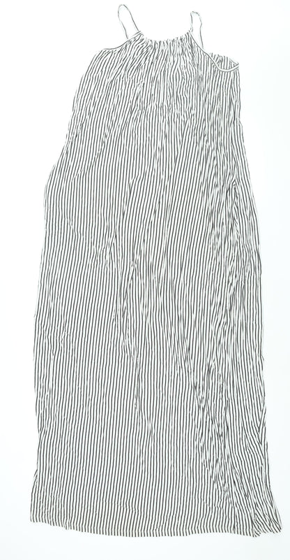 Zara Womens White Striped Viscose Maxi Size M Scoop Neck Pullover
