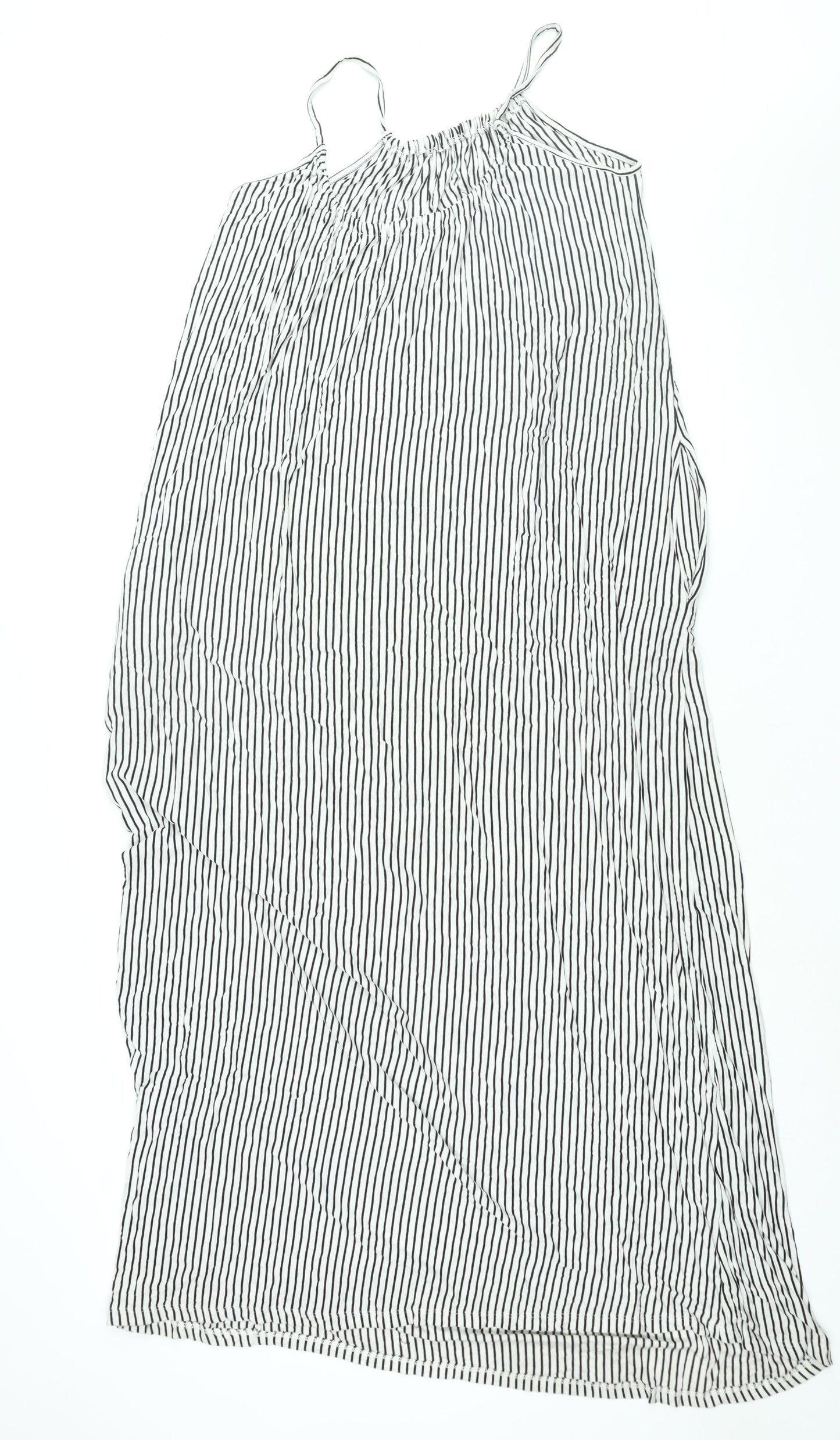 Zara Womens White Striped Viscose Maxi Size M Scoop Neck Pullover