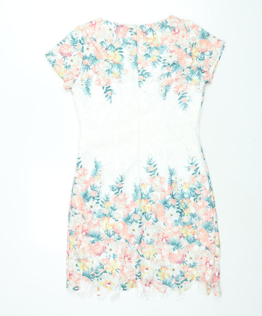Apricot Womens Multicoloured Floral Polyester Shift Size 12 Round Neck Zip