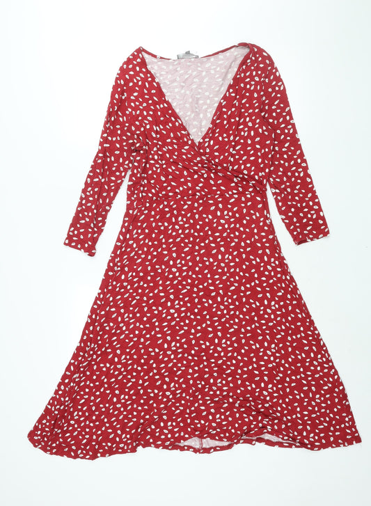 Principles Womens Red Geometric Viscose A-Line Size 14 V-Neck Pullover