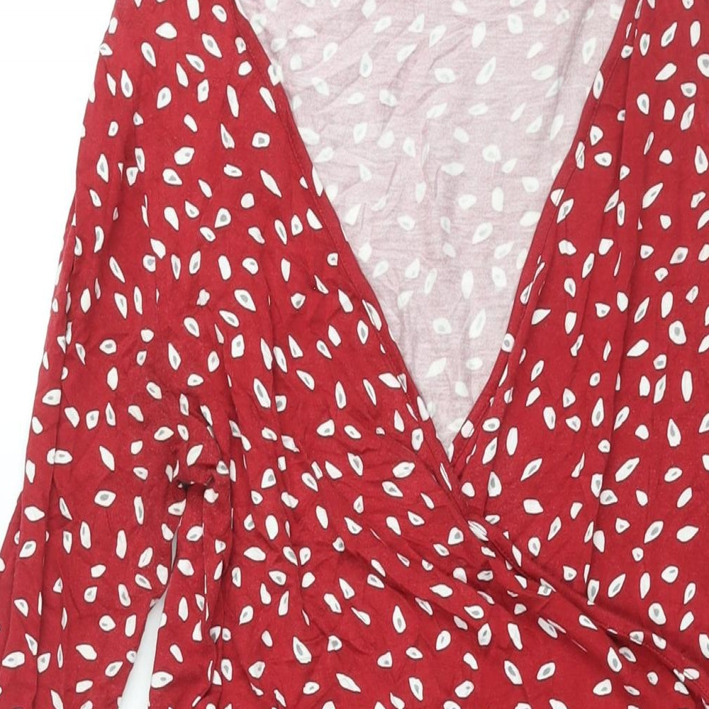 Principles Womens Red Geometric Viscose A-Line Size 14 V-Neck Pullover