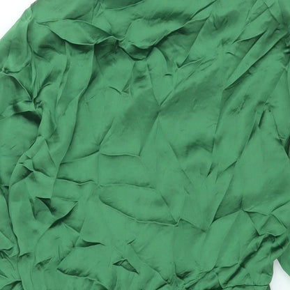 Zara Womens Green Polyester Shirt Dress Size S Collared Zip - Rouched Button