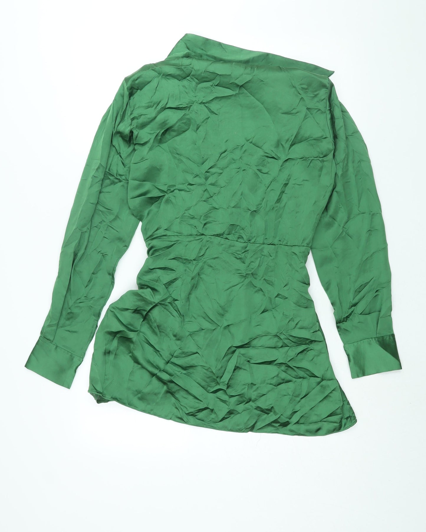 Zara Womens Green Polyester Shirt Dress Size S Collared Zip - Rouched Button