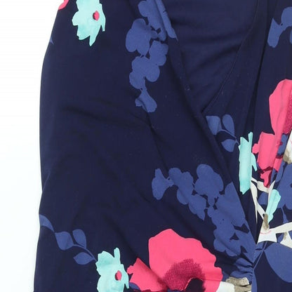 Coast Womens Blue Floral Polyester Shift Size 14 V-Neck Zip - Rouched