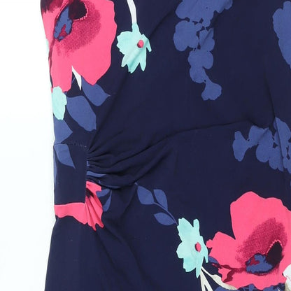 Coast Womens Blue Floral Polyester Shift Size 14 V-Neck Zip - Rouched