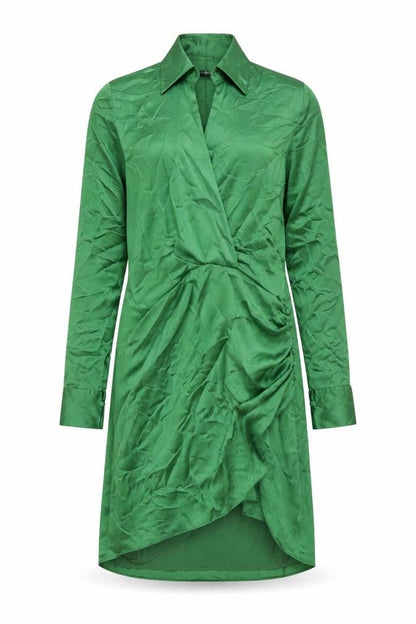 Zara Womens Green Polyester Shirt Dress Size S Collared Zip - Rouched Button