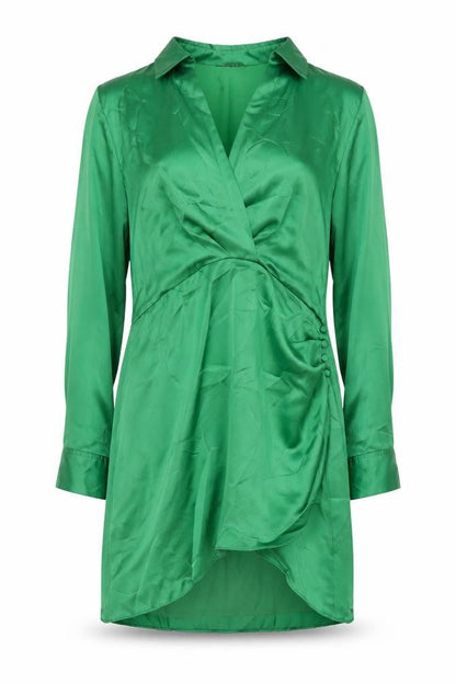 Zara Womens Green Polyester Shift Size XL Collared Zip - Rouched Button