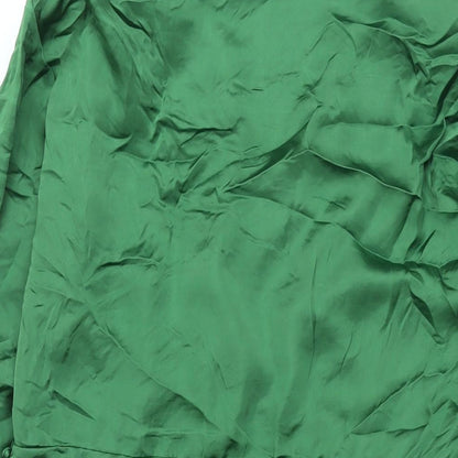 Zara Womens Green Polyester Shift Size XL Collared Zip - Rouched Button