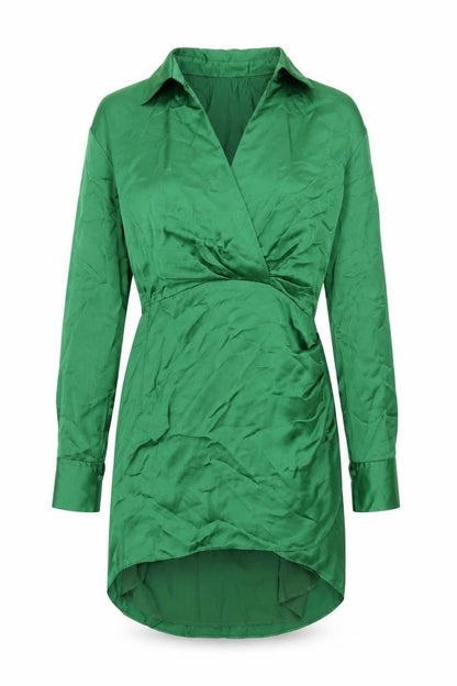 Zara Womens Green Polyester Shirt Dress Size S Collared Zip - Rouched Button