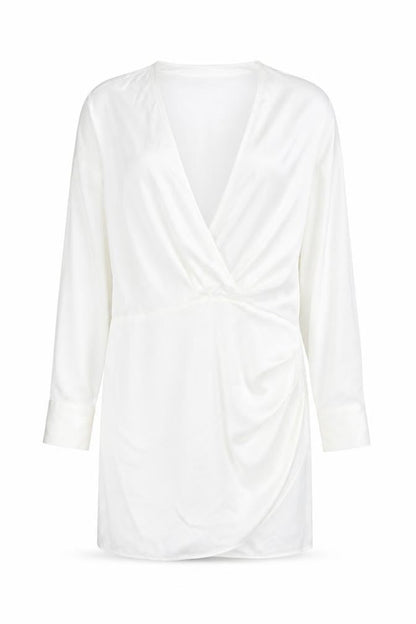 Zara Womens White Polyester Shift Size M V-Neck Zip - Rouched