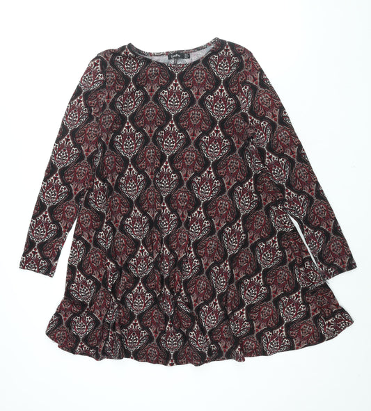 Boohoo Womens Multicoloured Geometric Polyester A-Line Size 12 Round Neck Pullover