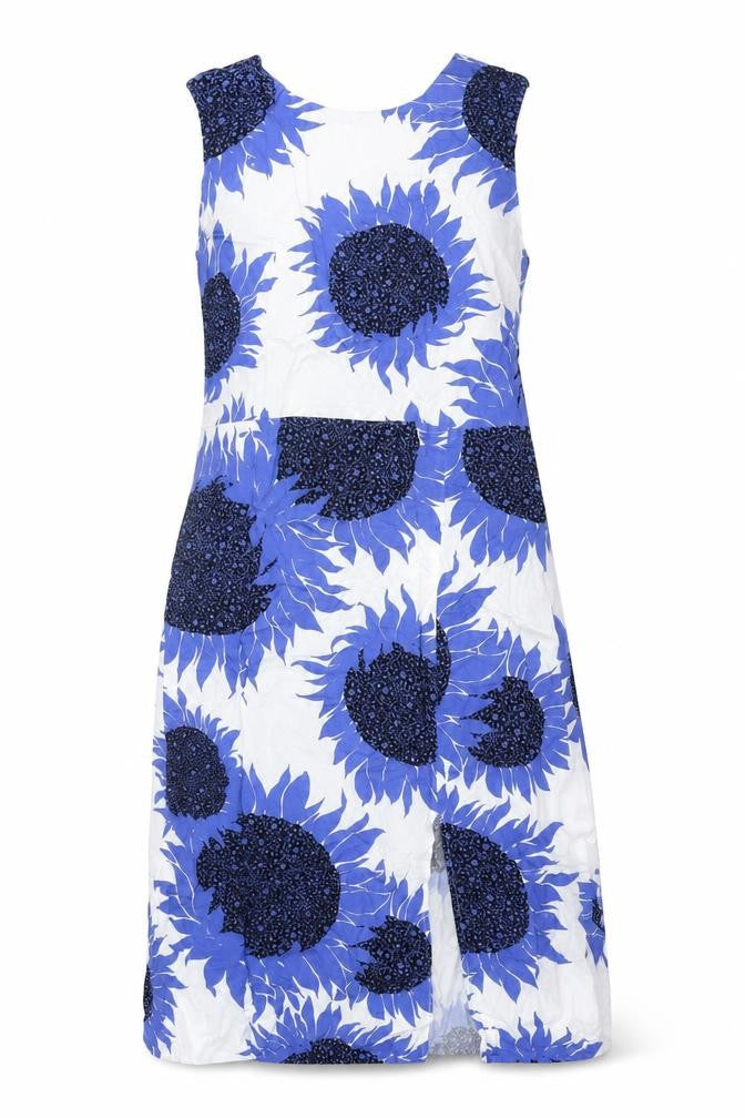 Warehouse Womens Blue Floral Viscose Shift Size 12 Round Neck Tie