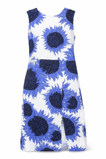 Warehouse Womens Blue Floral Viscose Shift Size 12 Round Neck Tie