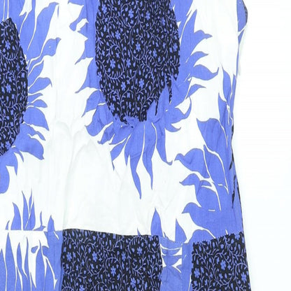 Warehouse Womens Blue Floral Viscose Shift Size 12 Round Neck Tie