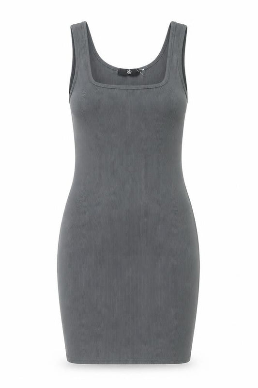Front view of Missguided women’s grey polyester bodycon, size UK 10, scoop neck pullover