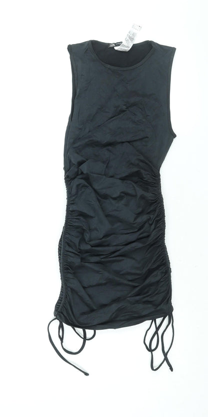 Zara Womens Black Polyamide Mini Size XS Round Neck Pullover - Drawstring