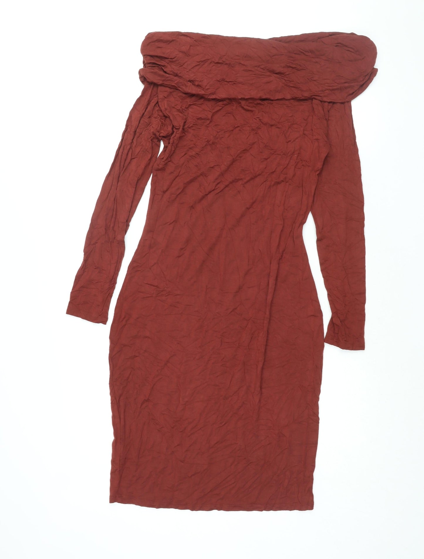 JustFab Womens Brown Viscose Bodycon Size M Off the Shoulder Pullover