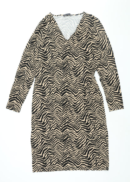 Marks and Spencer Womens Black Geometric Viscose Shift Size 16 V-Neck Pullover - Belted