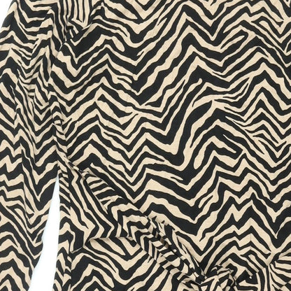 Marks and Spencer Womens Black Geometric Viscose Shift Size 16 V-Neck Pullover - Belted