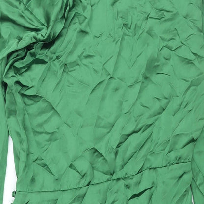 Zara Womens Green Polyester Shirt Dress Size S Collared Zip - Rouched Button