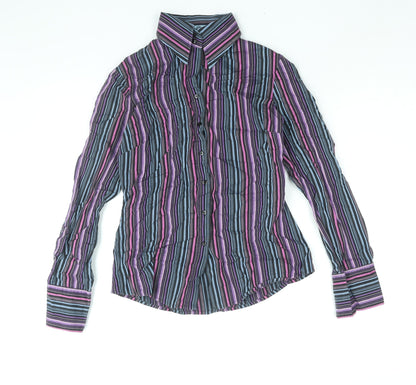 Massimo Womens Multicoloured Striped Cotton Basic Button-Up Size 8 Collared