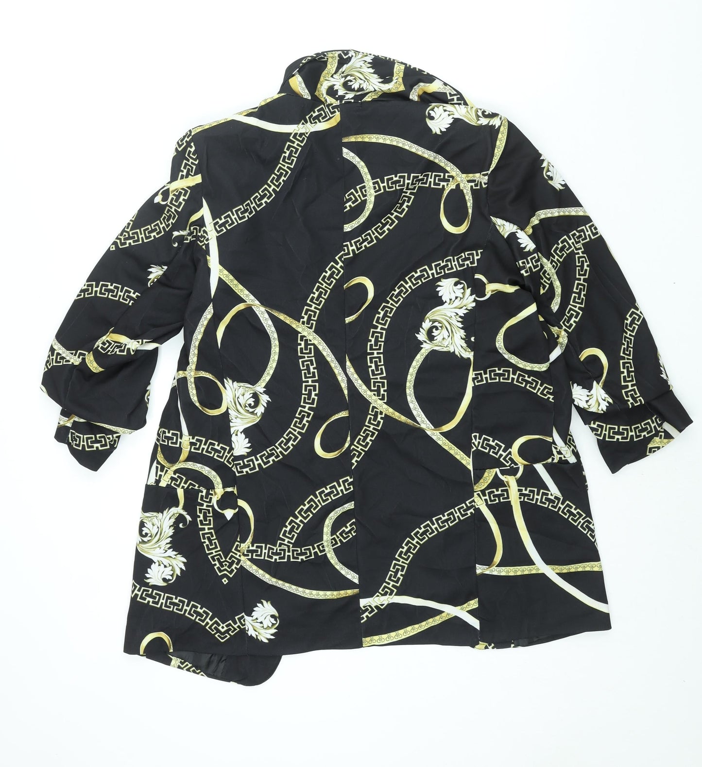 Made in Italy Womens Black Geometric Jacket Blazer Size 16 - Rouched Sleeve