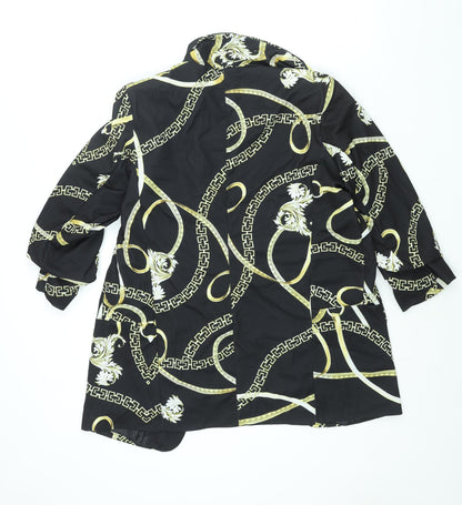 Made in Italy Womens Black Geometric Jacket Blazer Size 16 - Rouched Sleeve