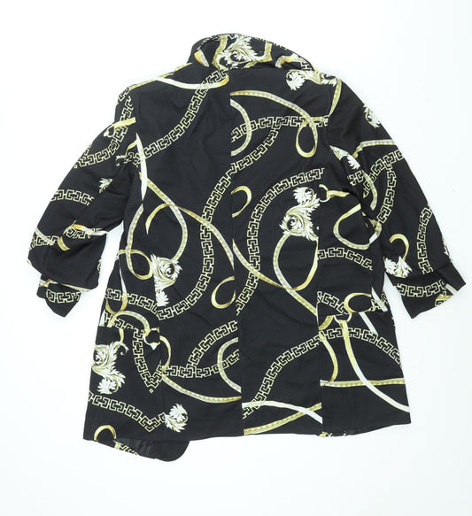 Made in Italy Womens Black Geometric Jacket Blazer Size 16 - Rouched Sleeve