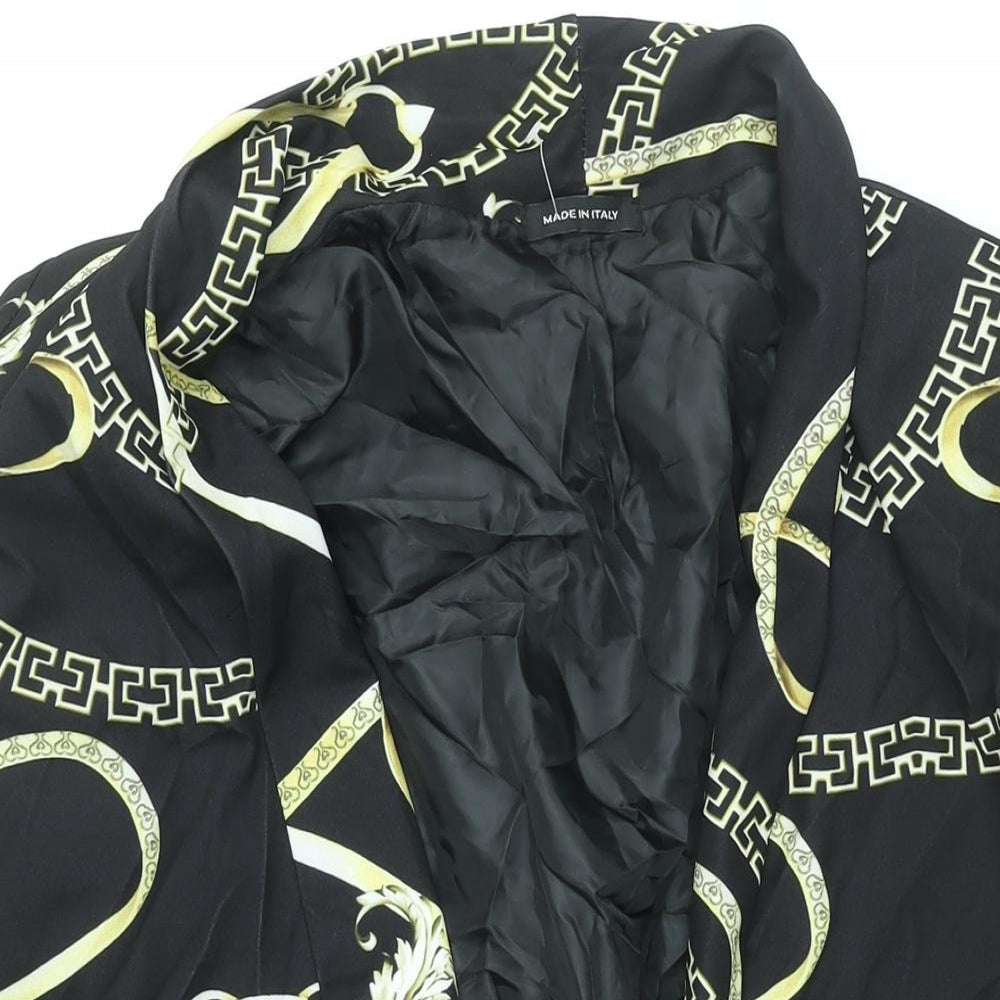 Made in Italy Womens Black Geometric Jacket Blazer Size 16 - Rouched Sleeve