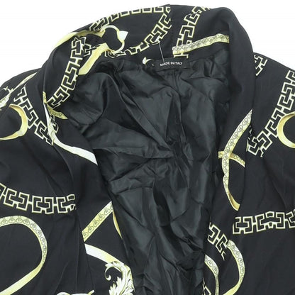 Made in Italy Womens Black Geometric Jacket Blazer Size 16 - Rouched Sleeve