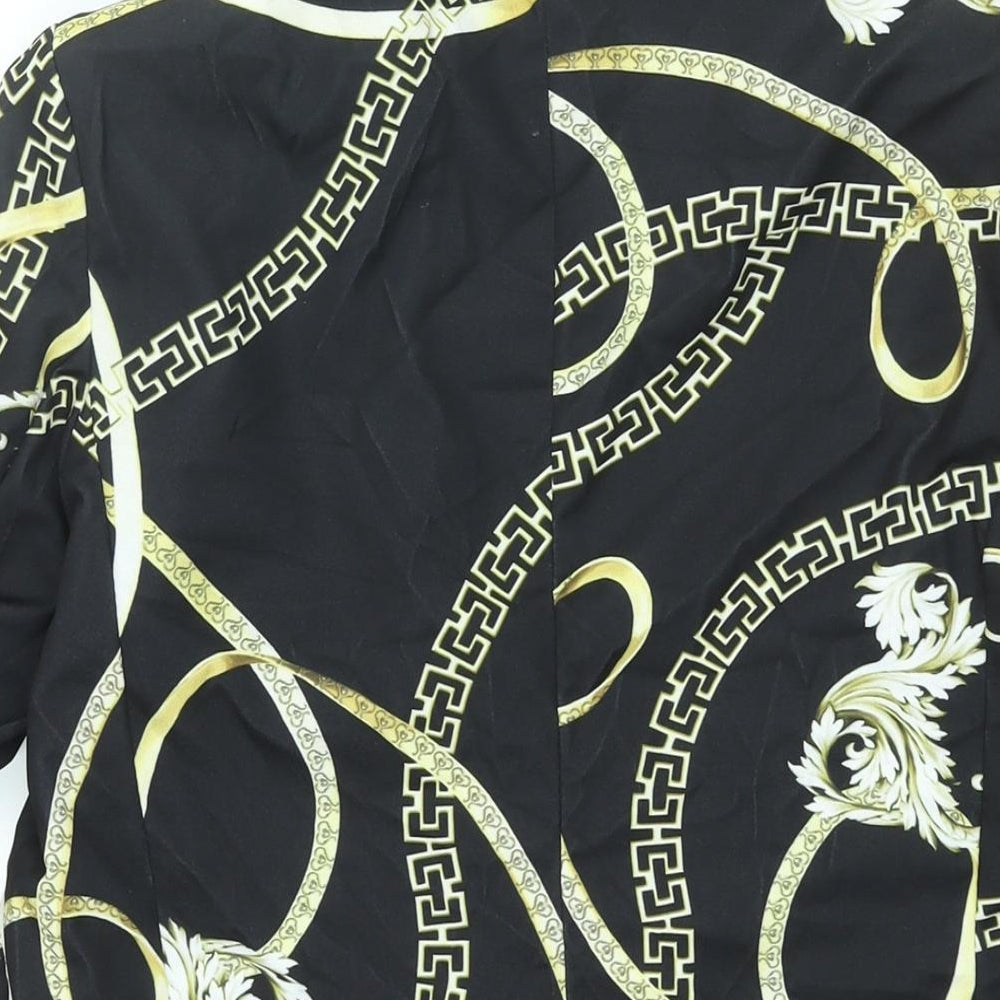 Made in Italy Womens Black Geometric Jacket Blazer Size 16 - Rouched Sleeve