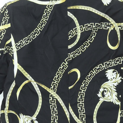 Made in Italy Womens Black Geometric Jacket Blazer Size 16 - Rouched Sleeve